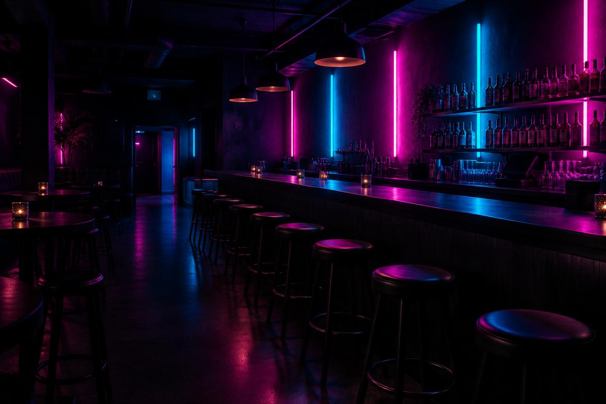 Neon-lit bar interior